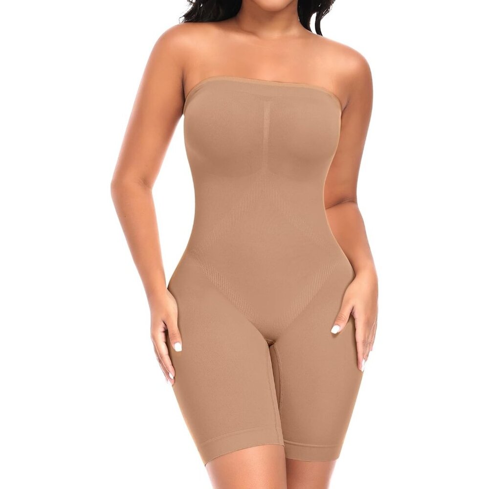 Women's Latte Removable Strapless Shapewear Bodysuit Control Body Shaper Straps - Picture 1 of 6